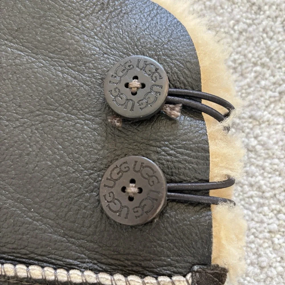 UGG Bailey Button Over the Knee Boots Bomber Brown‎ Leather Eva Shearling Size 7